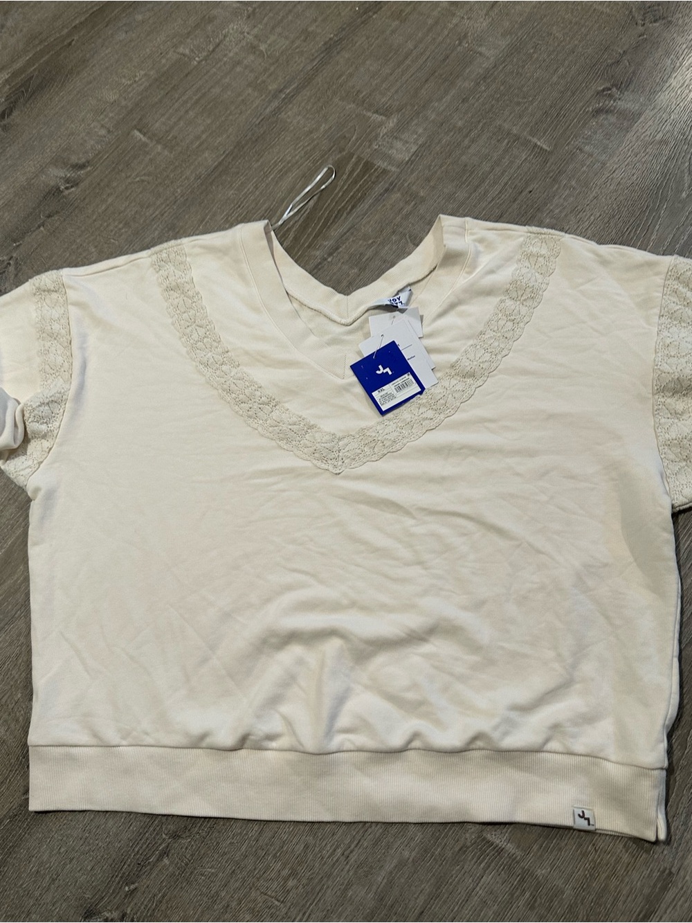 JoyLab Lace-Trim V-Neck Short Sleeve Sweatshirt - Cream